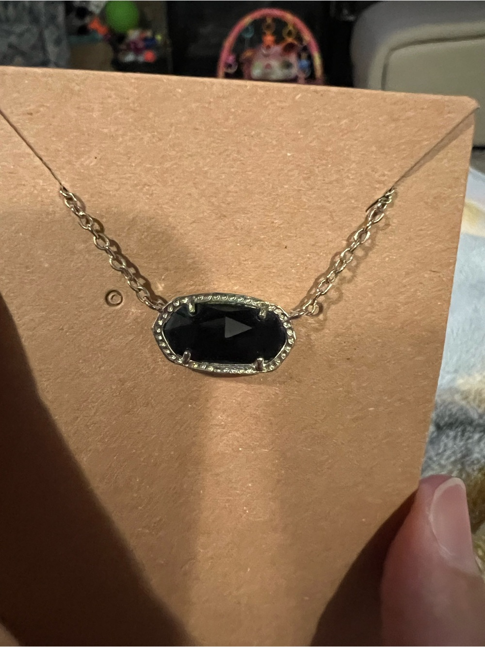 Kendra Scott Gold Chain Necklace with Black Faceted Stone